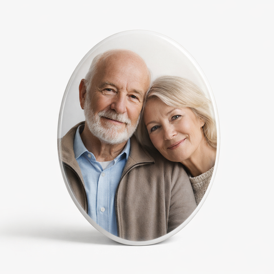 🕊️ Oval Ceramic Photo – Custom Porcelain Memorial